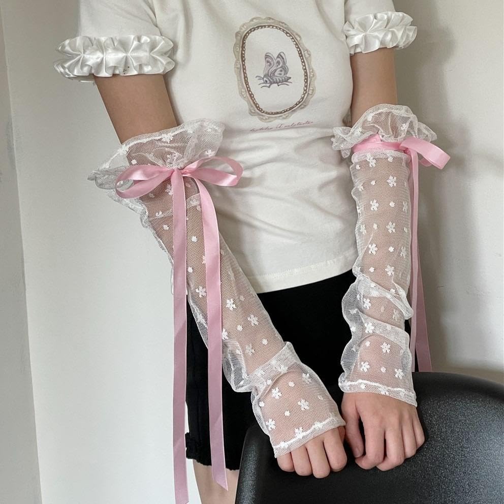 Amazon.co.jp: アームカバー 手袋 レース フリル リボン ピンク 小花